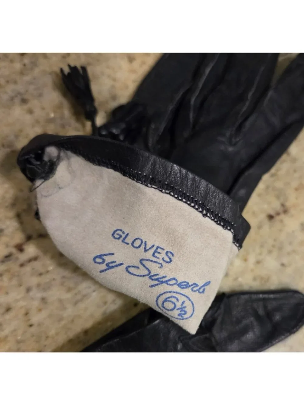 Vintage Womens Size S/M 6.5 Black Leather Gloves Tassle Lace Grommet Biker